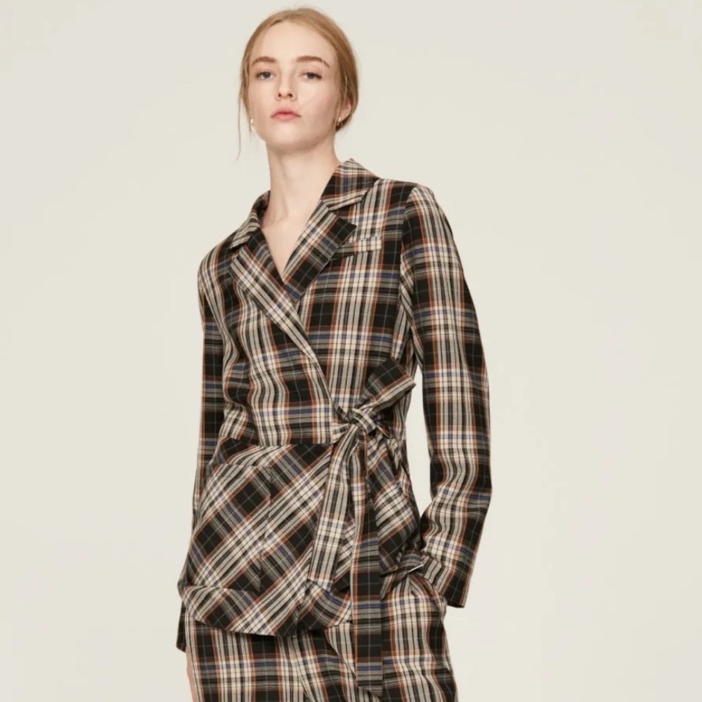 Pamela Love x RTR Plaid Tie Waist Blazer